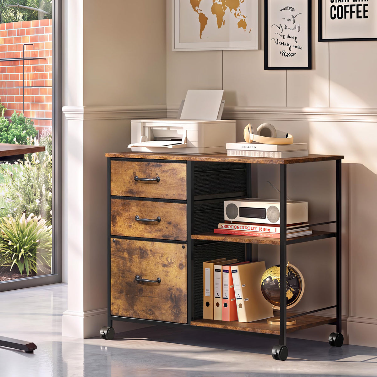 3 Drawer Fabric Mobile File Cabinet I276588