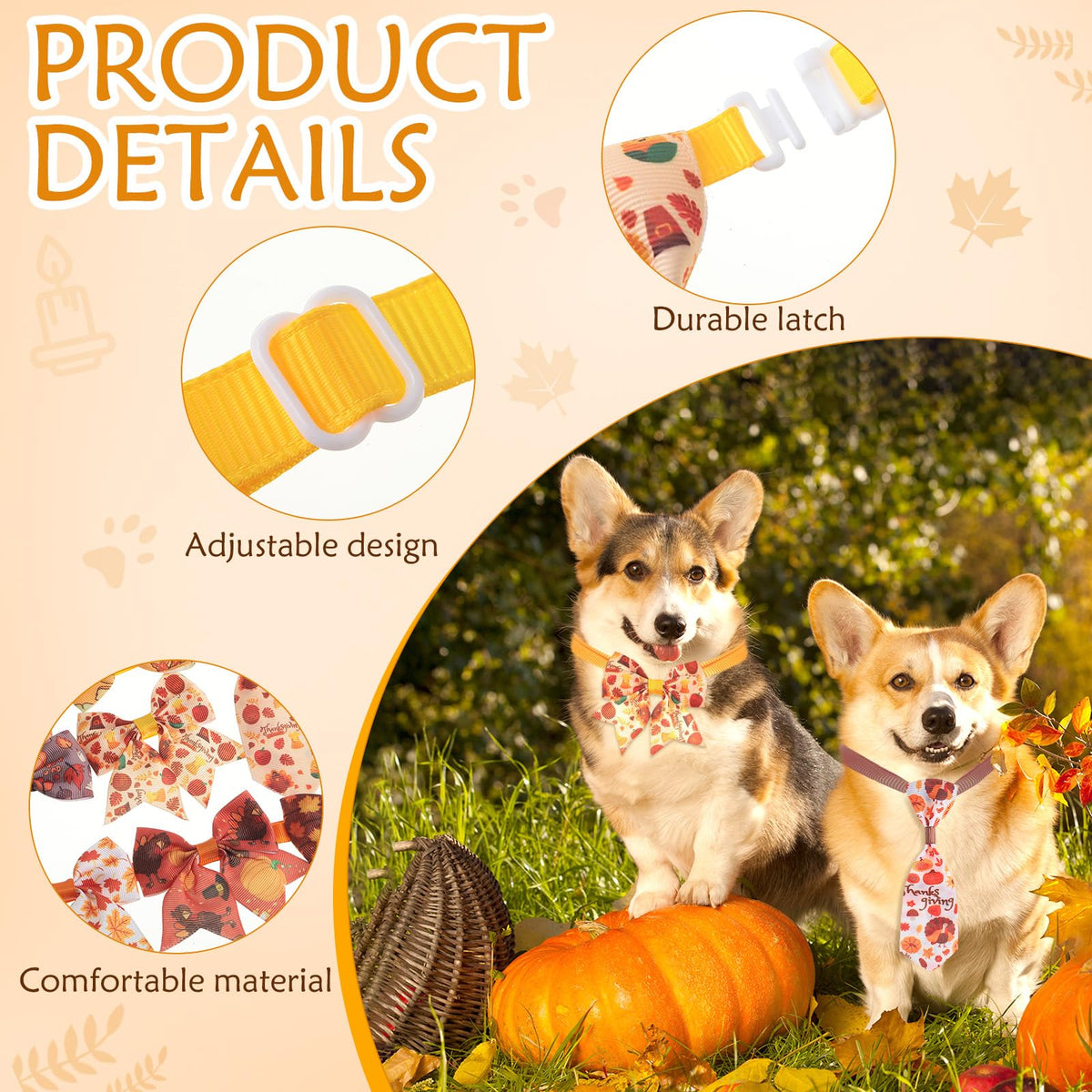100 Pieces Fall Thanksgiving Day Dog Bow Tie Collar Set B729870