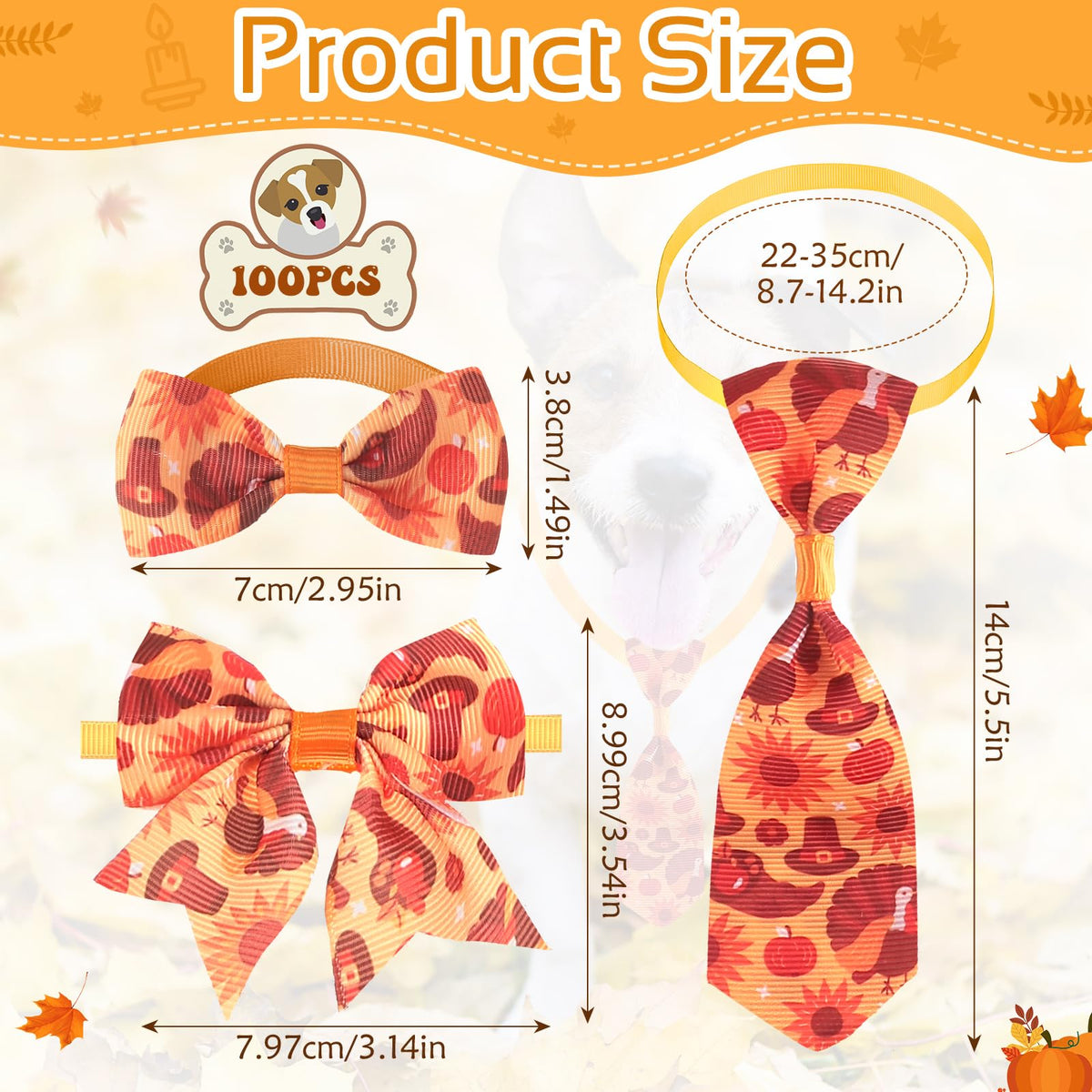 100 Pieces Fall Thanksgiving Day Dog Bow Tie Collar Set B729870