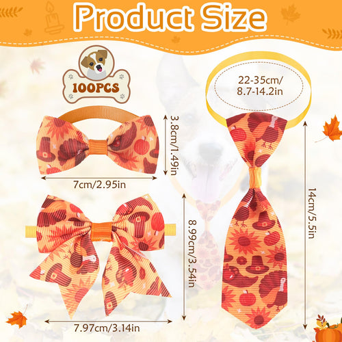 100 Pieces Fall Thanksgiving Day Dog Bow Tie Collar Set B729870