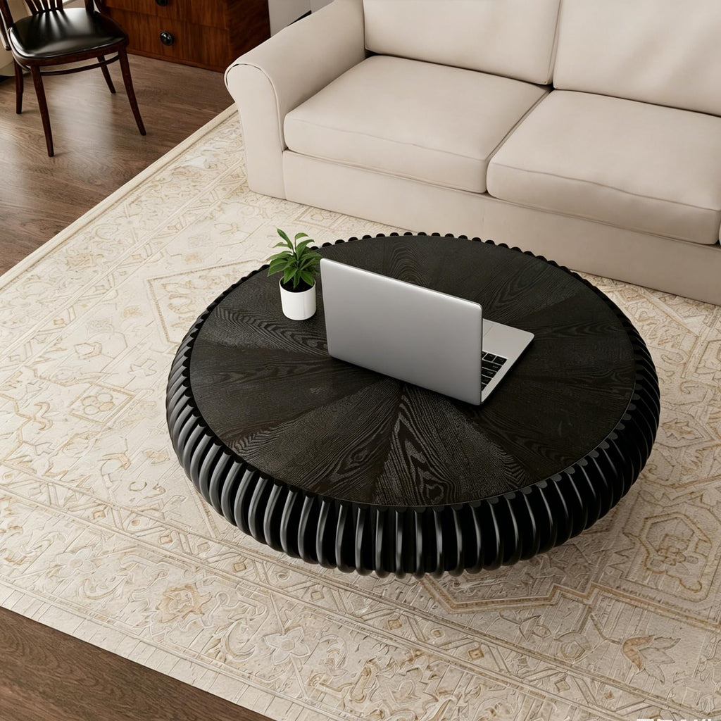 Black Round Fluted Drum Coffee Table S747