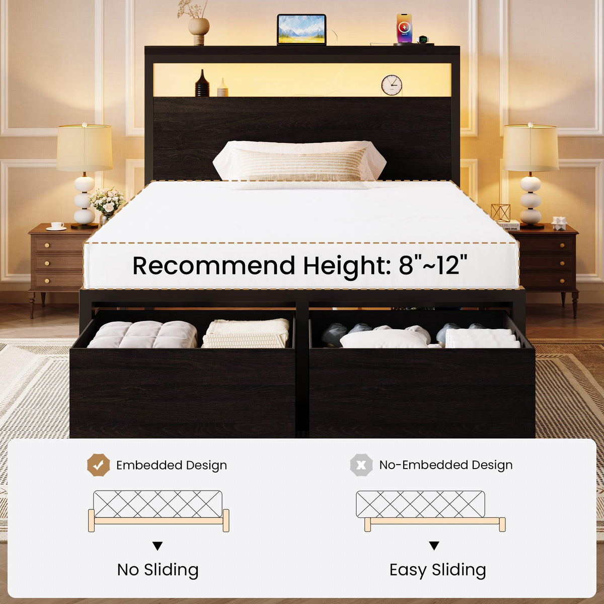 Twin LED Bed Frame with 2 Storage Drawers G131
