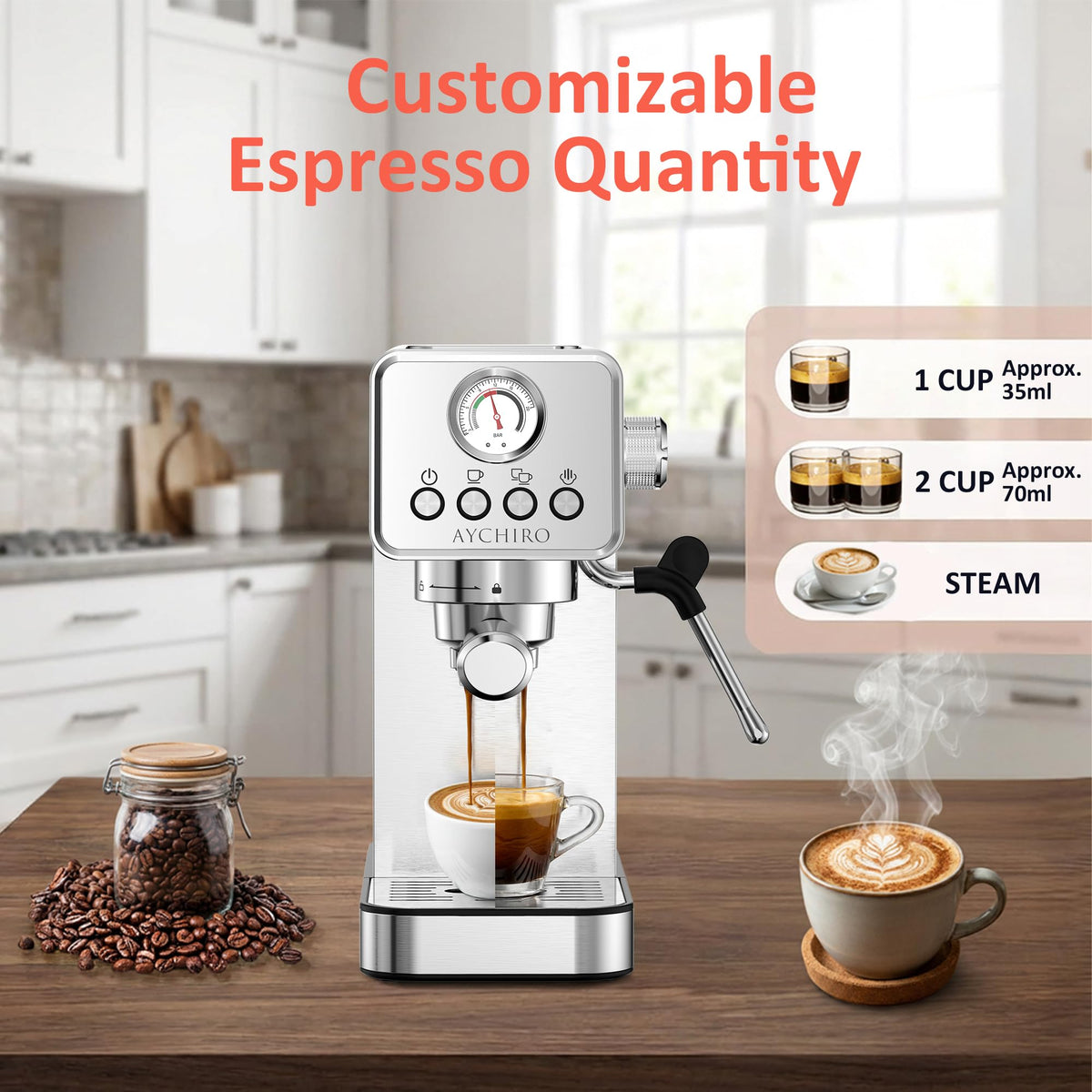 20 Bar Espresso Machine with Steam Wand Y199