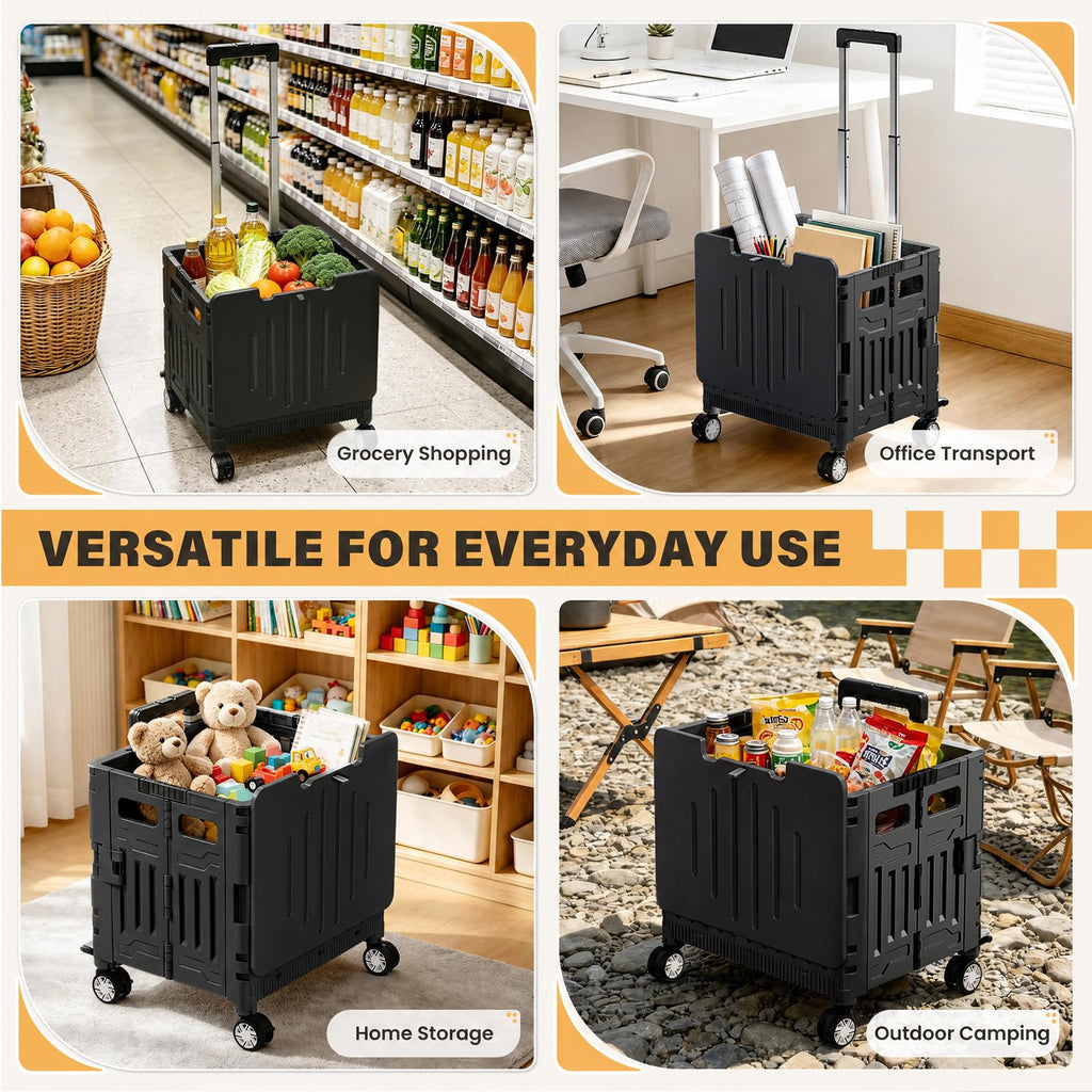 Black Folding Rolling Utility Cart D2337