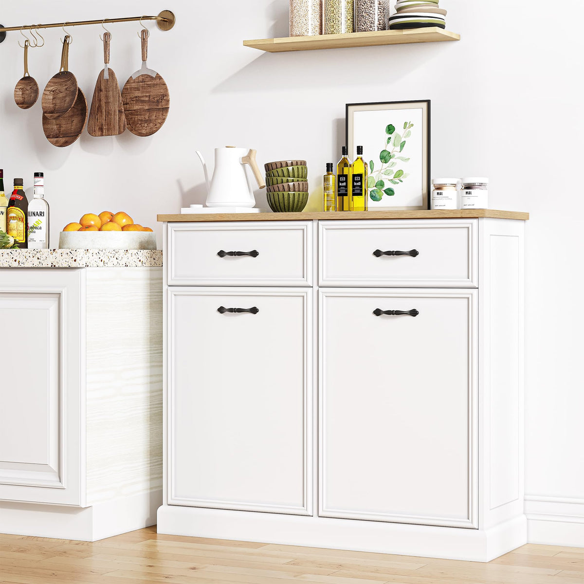 White Wooden Double Tilt Out Trash Cabinet J7240