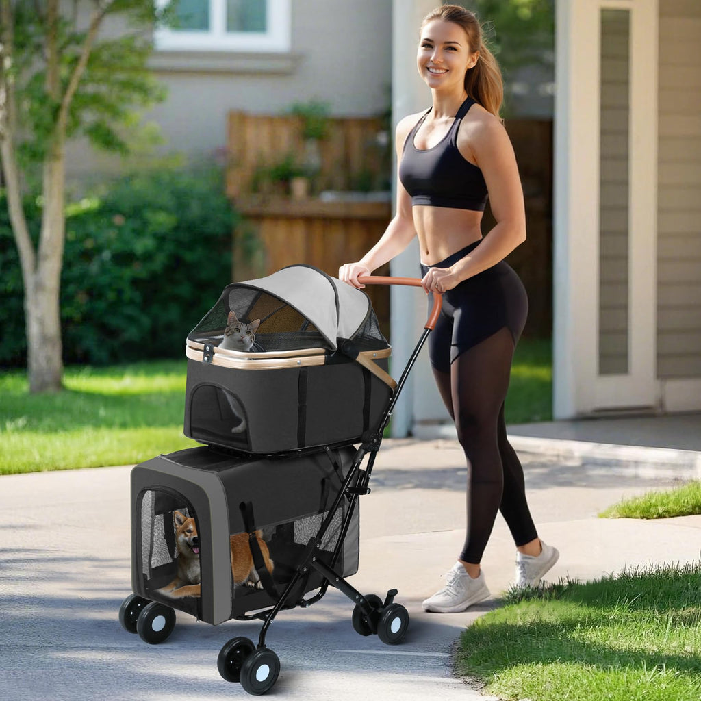 Double Pet Stroller with 4 Lockable Wheels T421029