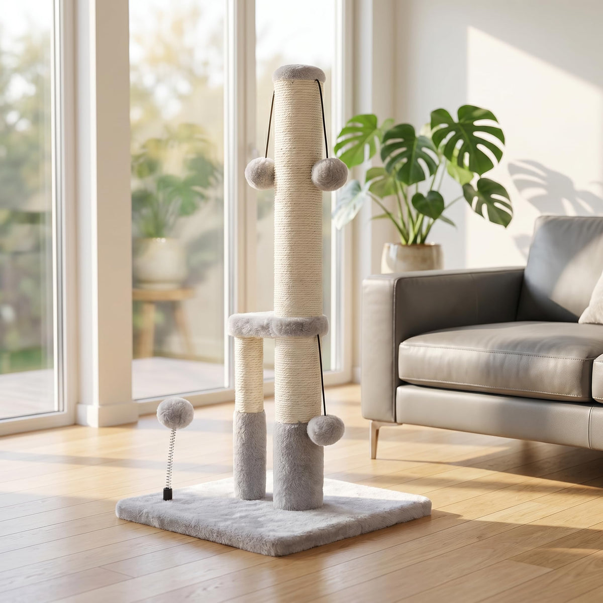 Tall Cat Scratching Post with Sisal Rope and 4 Balls W81245