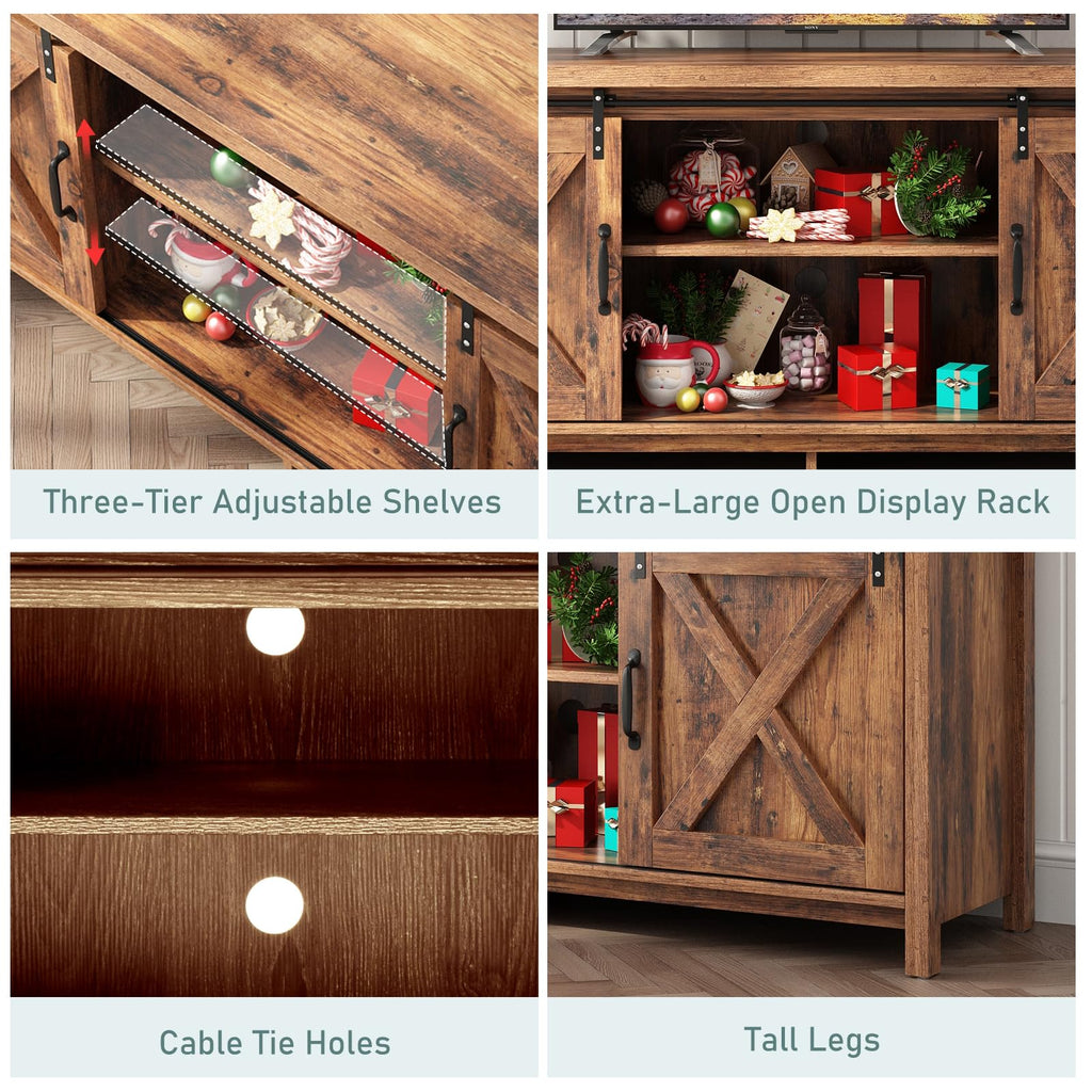 Farmhouse TV Stand with Adjustable Shelves & Sliding Barn Door Q64892