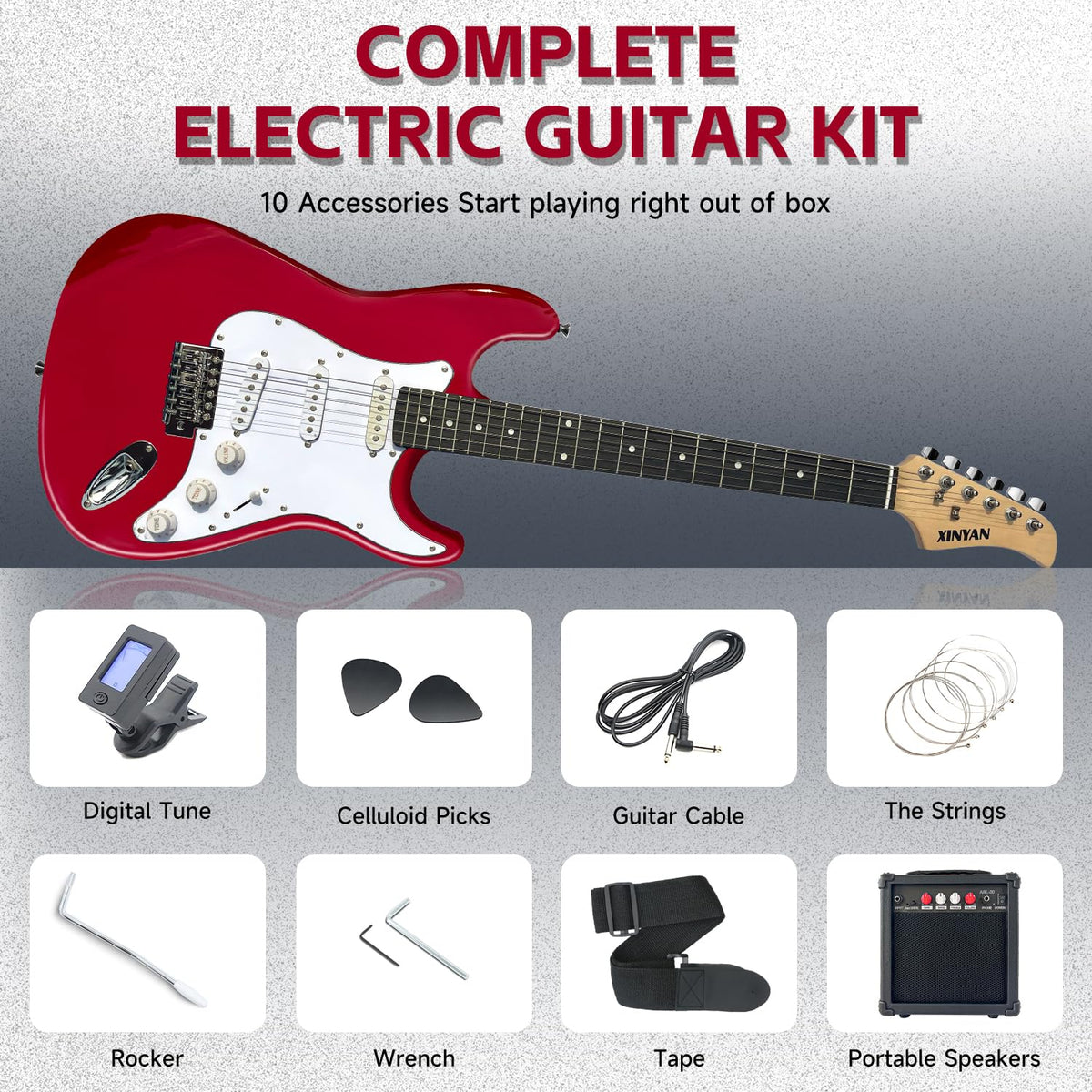 39in Full Size Beginner Electric Guitar Starter Kit with Case, Amp, Strings, Pick, Tremolo Bar Z6437
