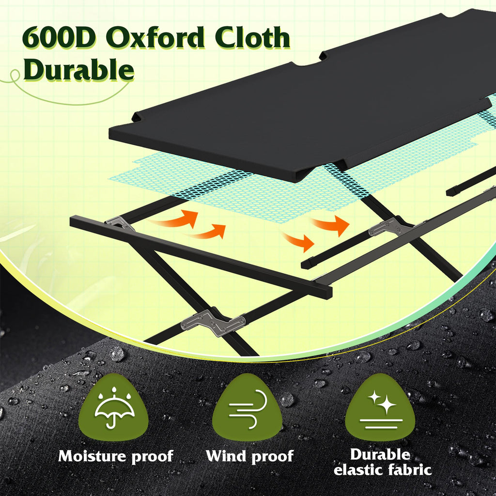 Folding Camping Cot with Carry Bag, 300 lb, Black H809415