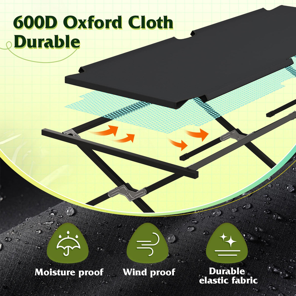 Folding Camping Cot with Carry Bag, 300 lb, Black H809415