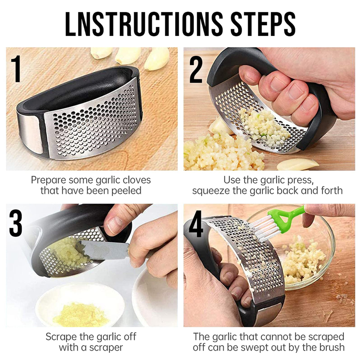 Stainless Steel Garlic Press Rocker with Silicone Peeler B8355
