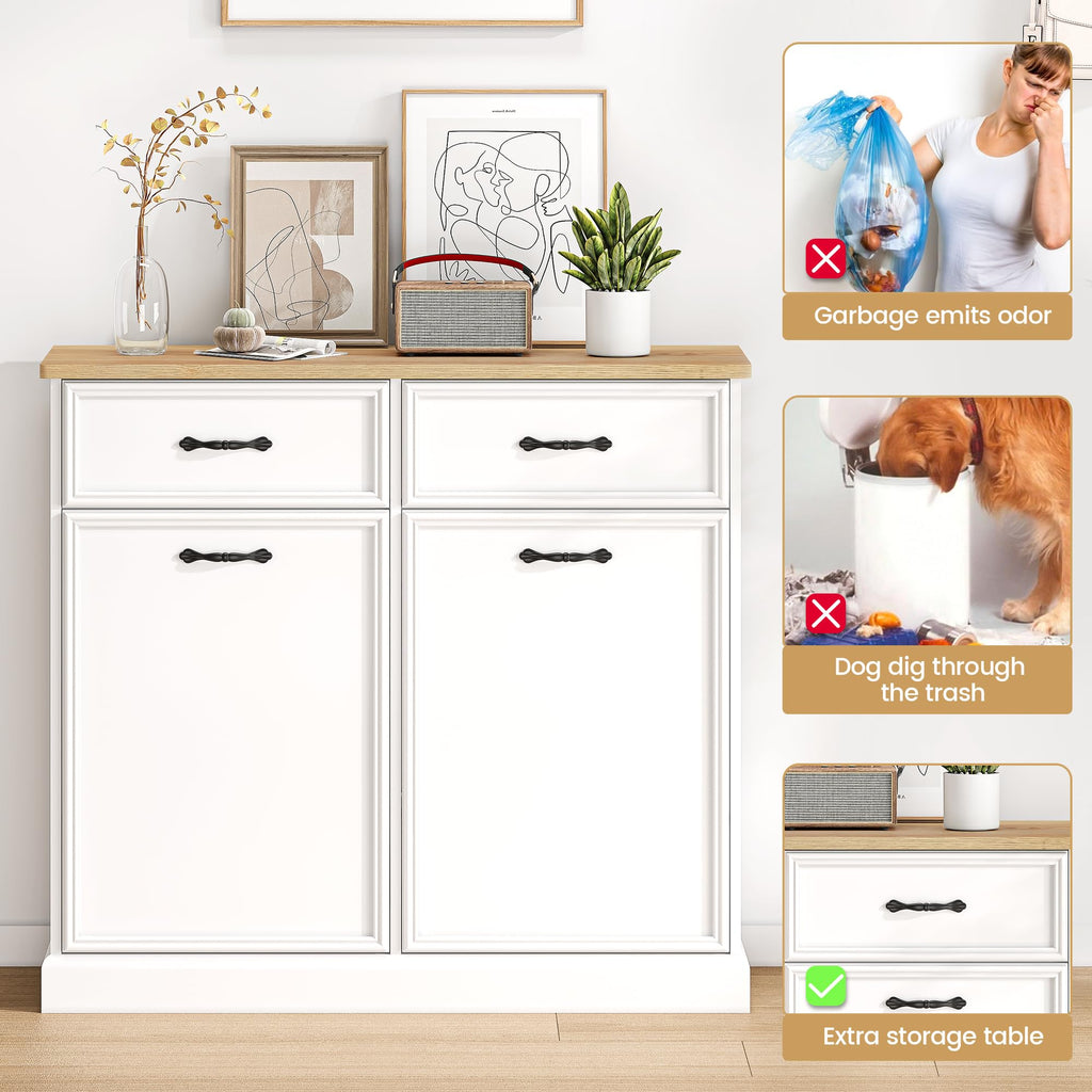 White Wooden Double Tilt Out Trash Cabinet J7240