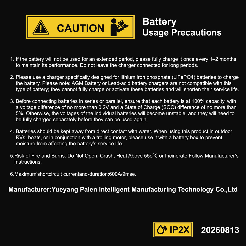 12V 100Ah LiFePO4 Battery with 100A BMS Q620