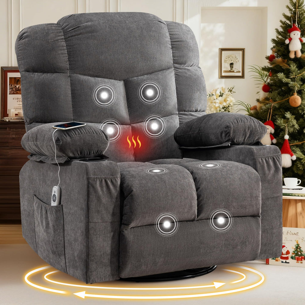 Swivel Rocker Recliner Chair with Massage and Heat F76987