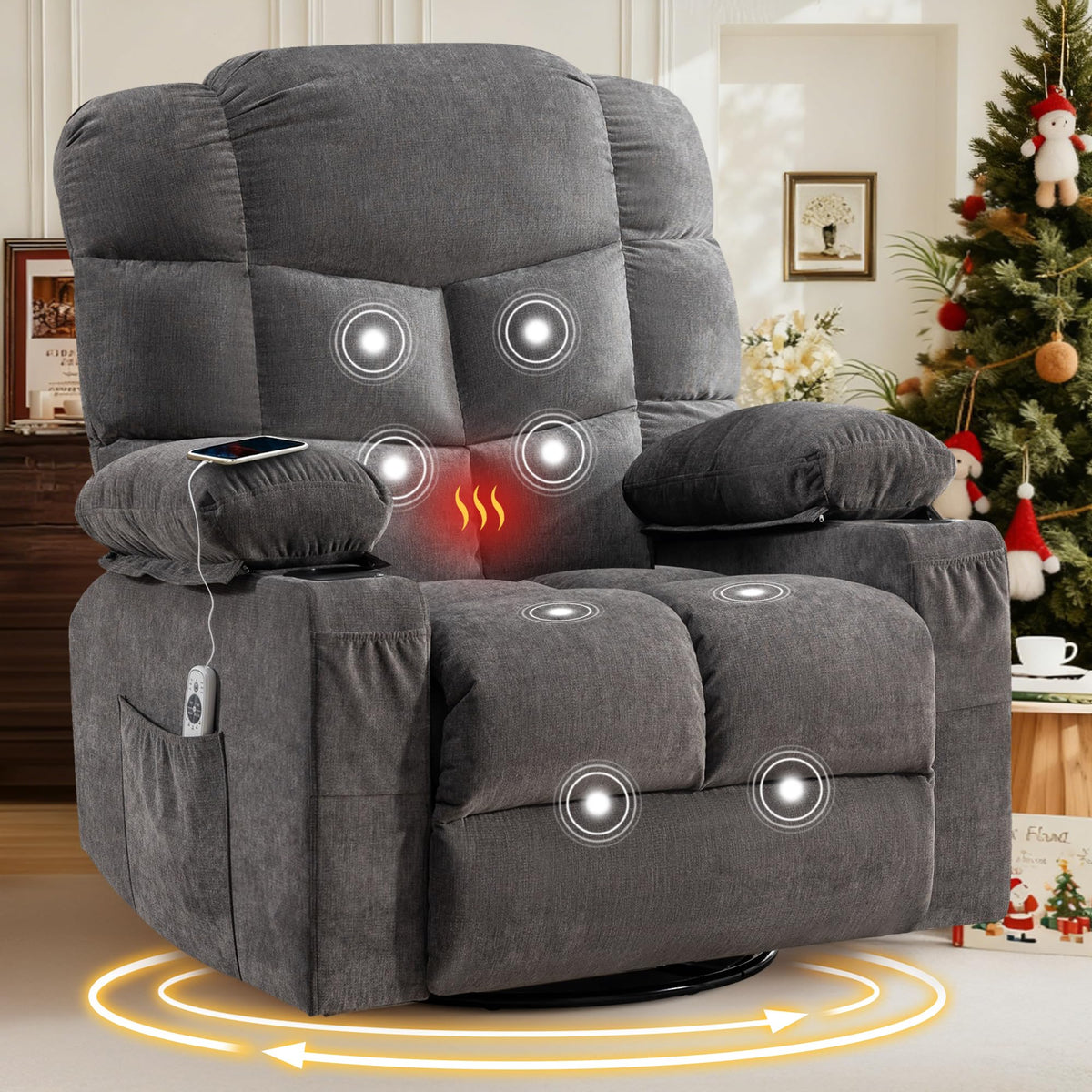 Swivel Rocker Recliner Chair with Massage and Heat F76987