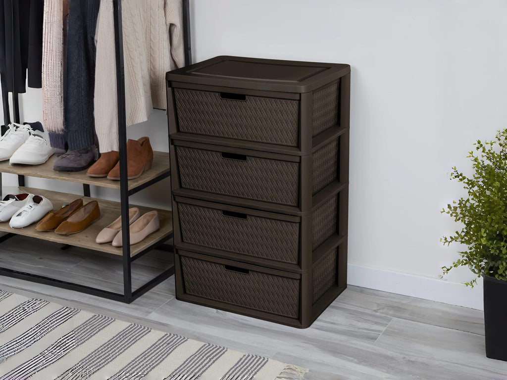 Brown 4 Drawer Plastic Storage Dresser V1600