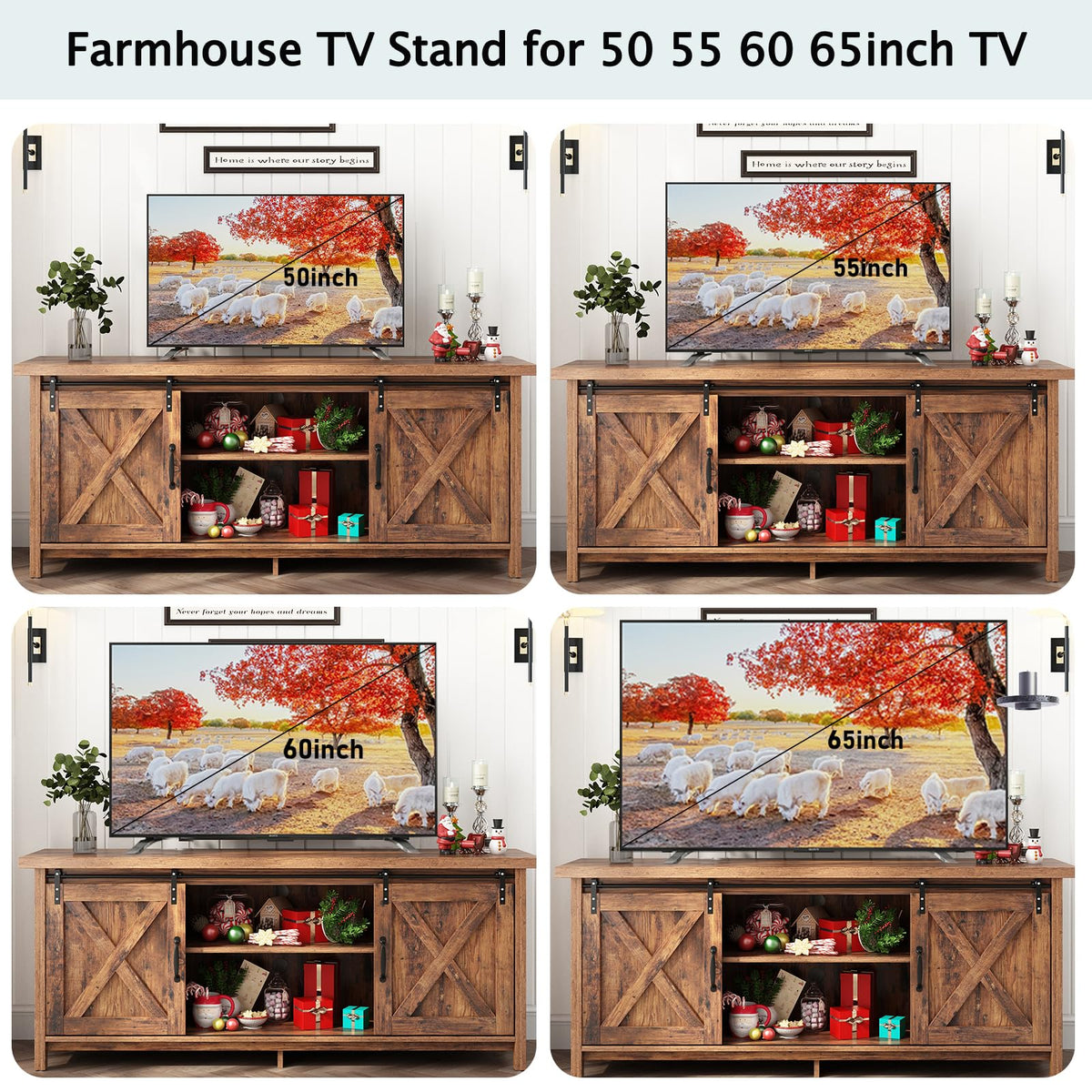 Farmhouse TV Stand with Adjustable Shelves & Sliding Barn Door Q64892