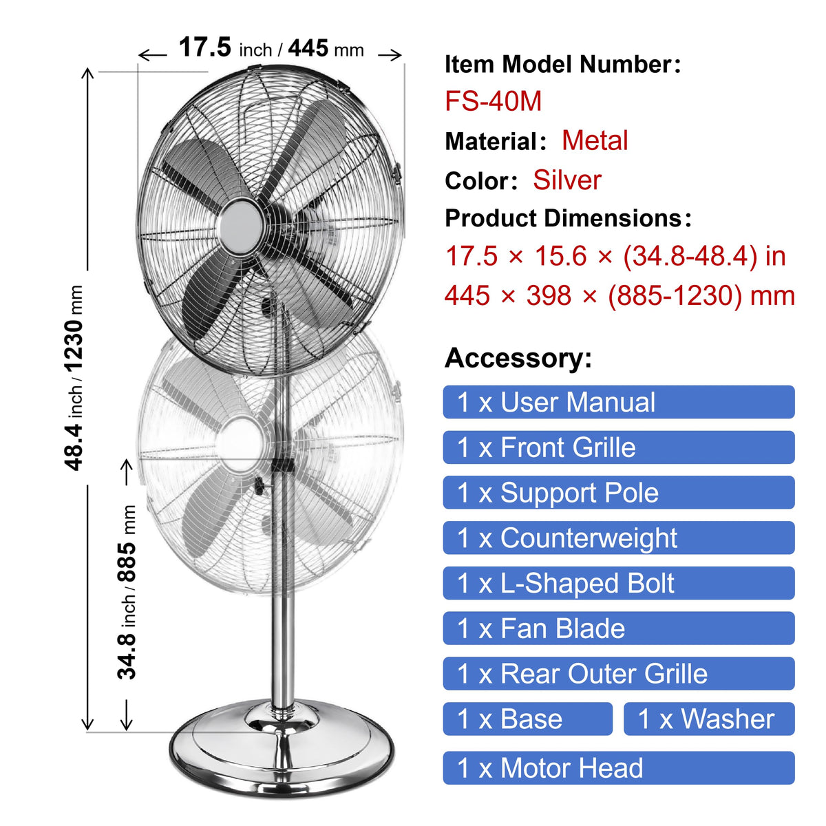 16-Inch 3-Speed Oscillating Pedestal Fan L312424