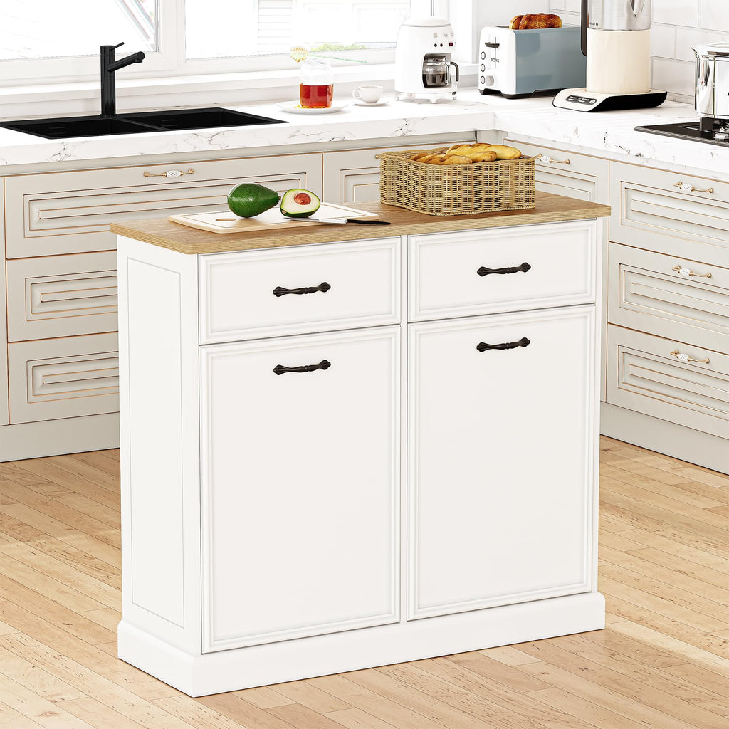 White Wooden Double Tilt Out Trash Cabinet J7240