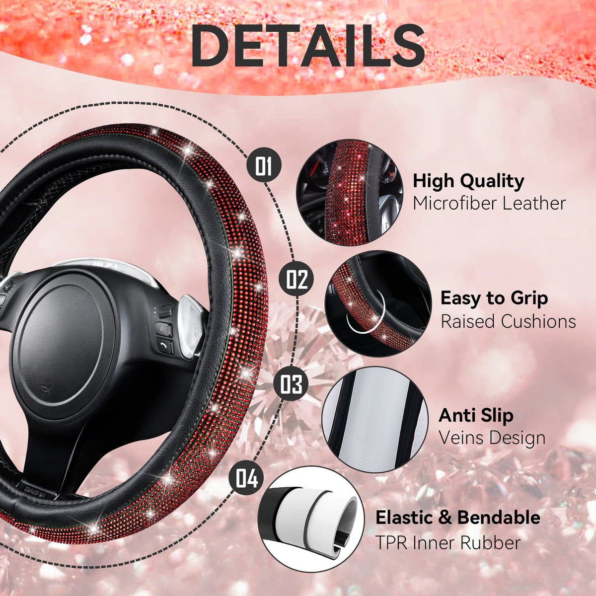 23 Pcs Bling Diamond Car Accessories Set Red R920