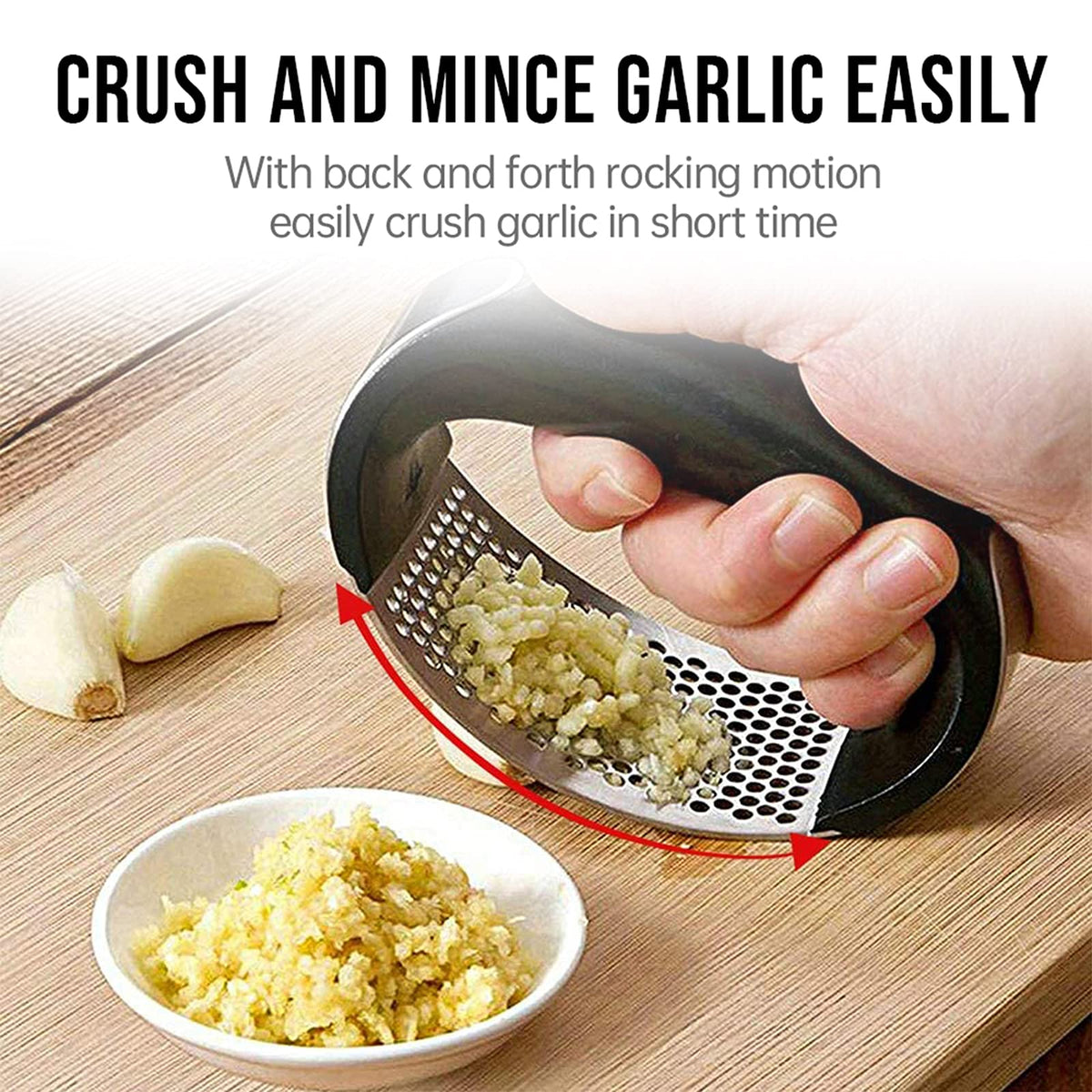 Stainless Steel Garlic Press Rocker with Silicone Peeler B8355