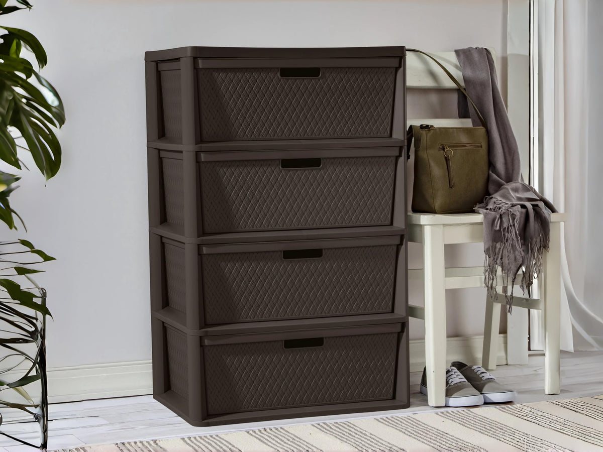 Brown 4 Drawer Plastic Storage Dresser V1600