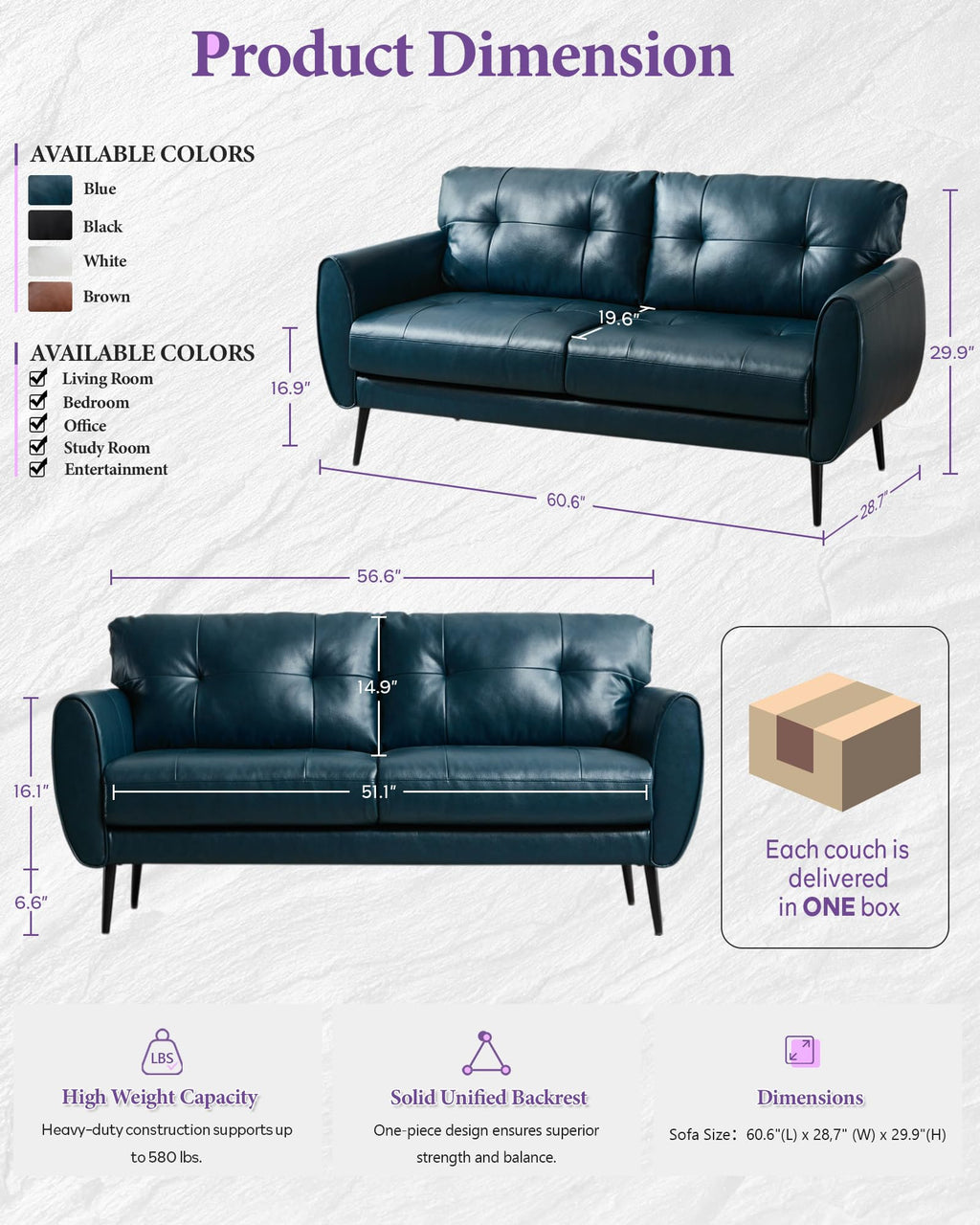 Blue Faux Leather Tufted Loveseat W77521