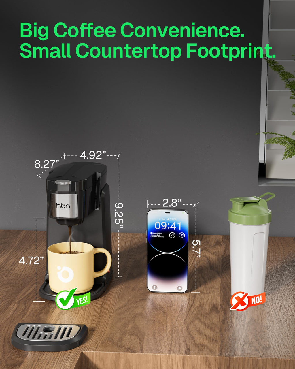 Single Serve Coffee Maker for K-Cup & Ground Coffee, Black I514