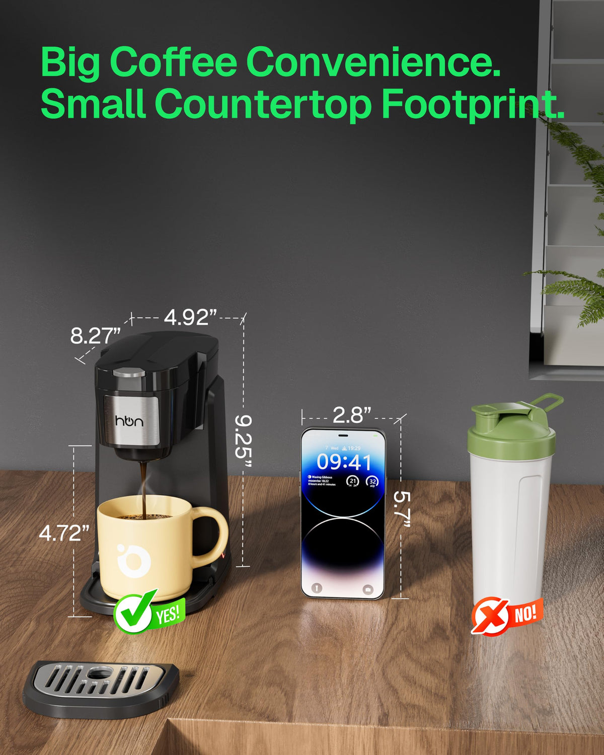 Single Serve Coffee Maker for K-Cup & Ground Coffee, Black I514