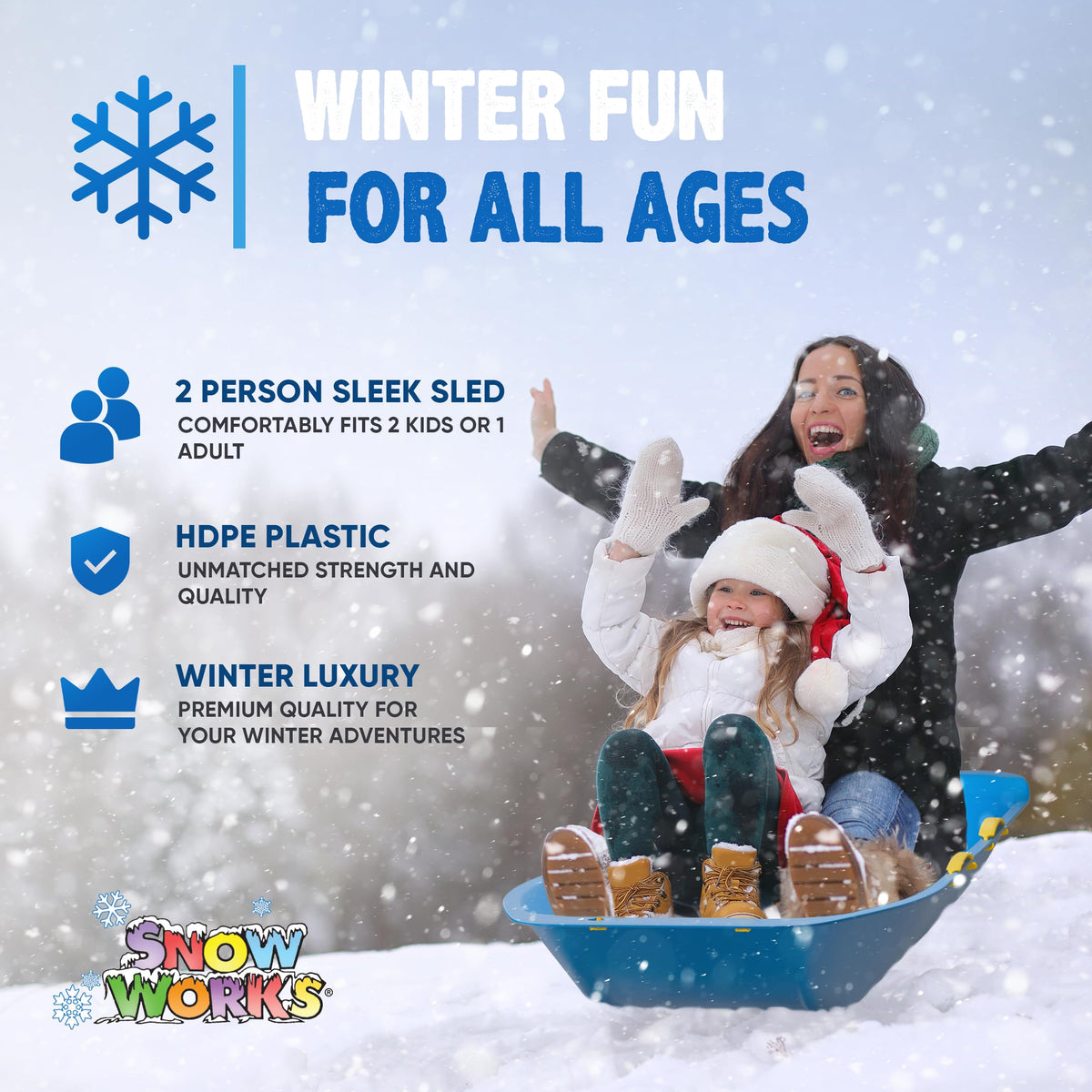 47.5" High-Density Plastic Toboggan Sled with Handles and Pull Rope F97605