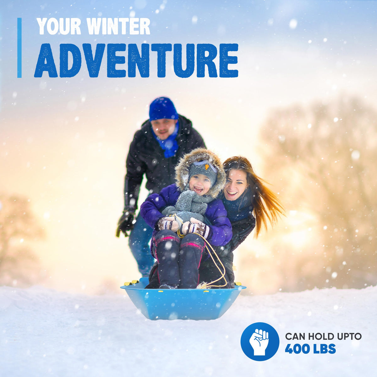 47.5" High-Density Plastic Toboggan Sled with Handles and Pull Rope F97605