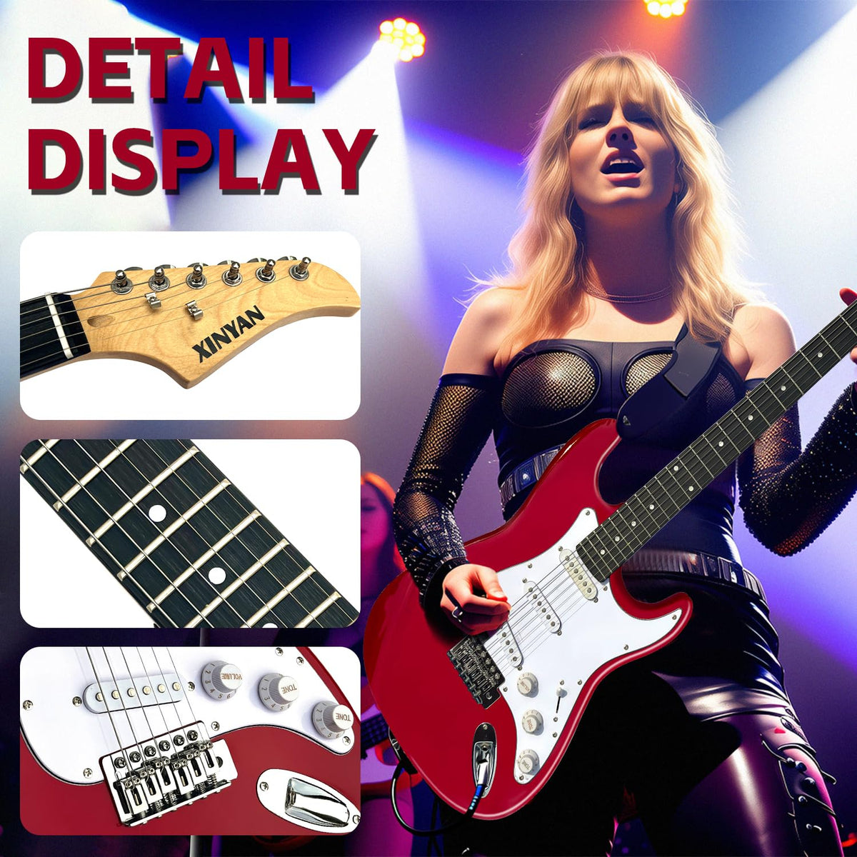 39in Full Size Beginner Electric Guitar Starter Kit with Case, Amp, Strings, Pick, Tremolo Bar Z6437