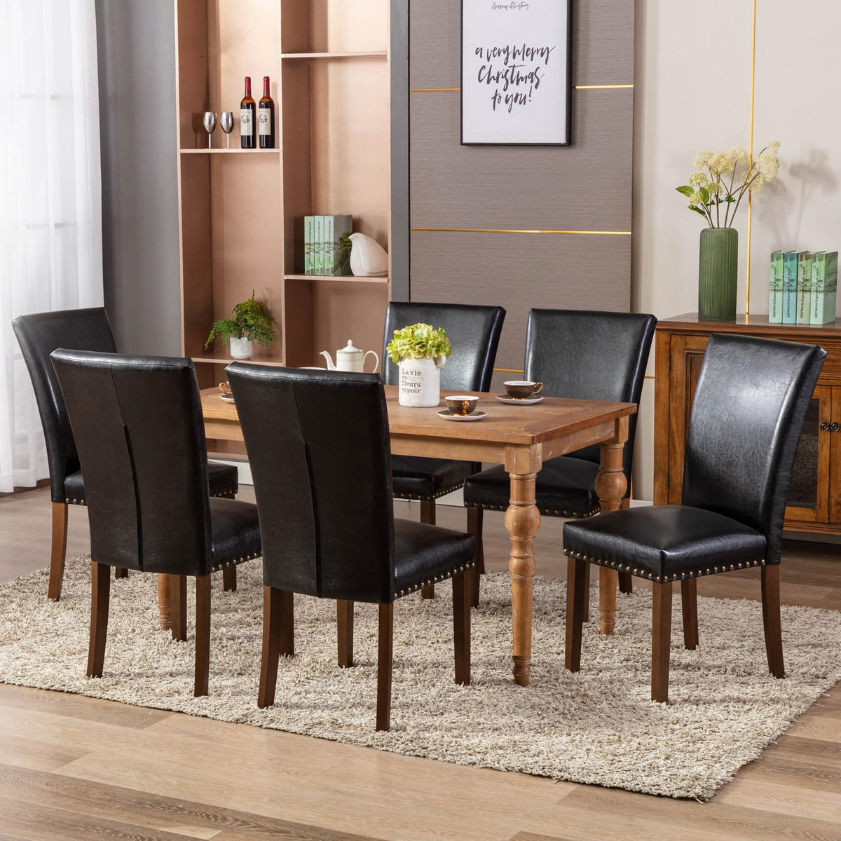 Black PU Leather Upholstered Dining Chairs Set of 6 W81814