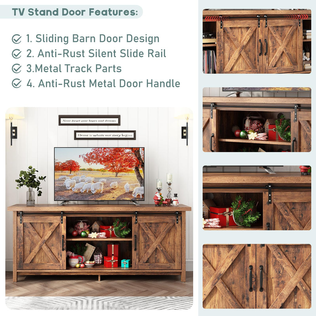 Farmhouse TV Stand with Adjustable Shelves & Sliding Barn Door Q64892