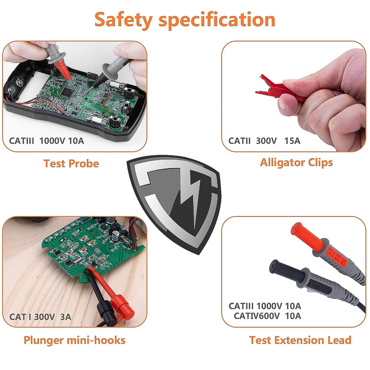 Silicone Test Leads Kit CAT III 1000V CAT IV 600V with Alligator Clips and Needle Probe 9PCS T28474