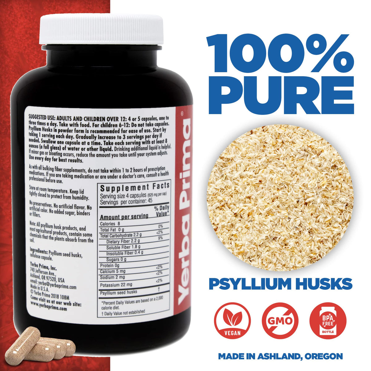 180 Veg Capsules Psyllium Husks Fiber Supplement S835