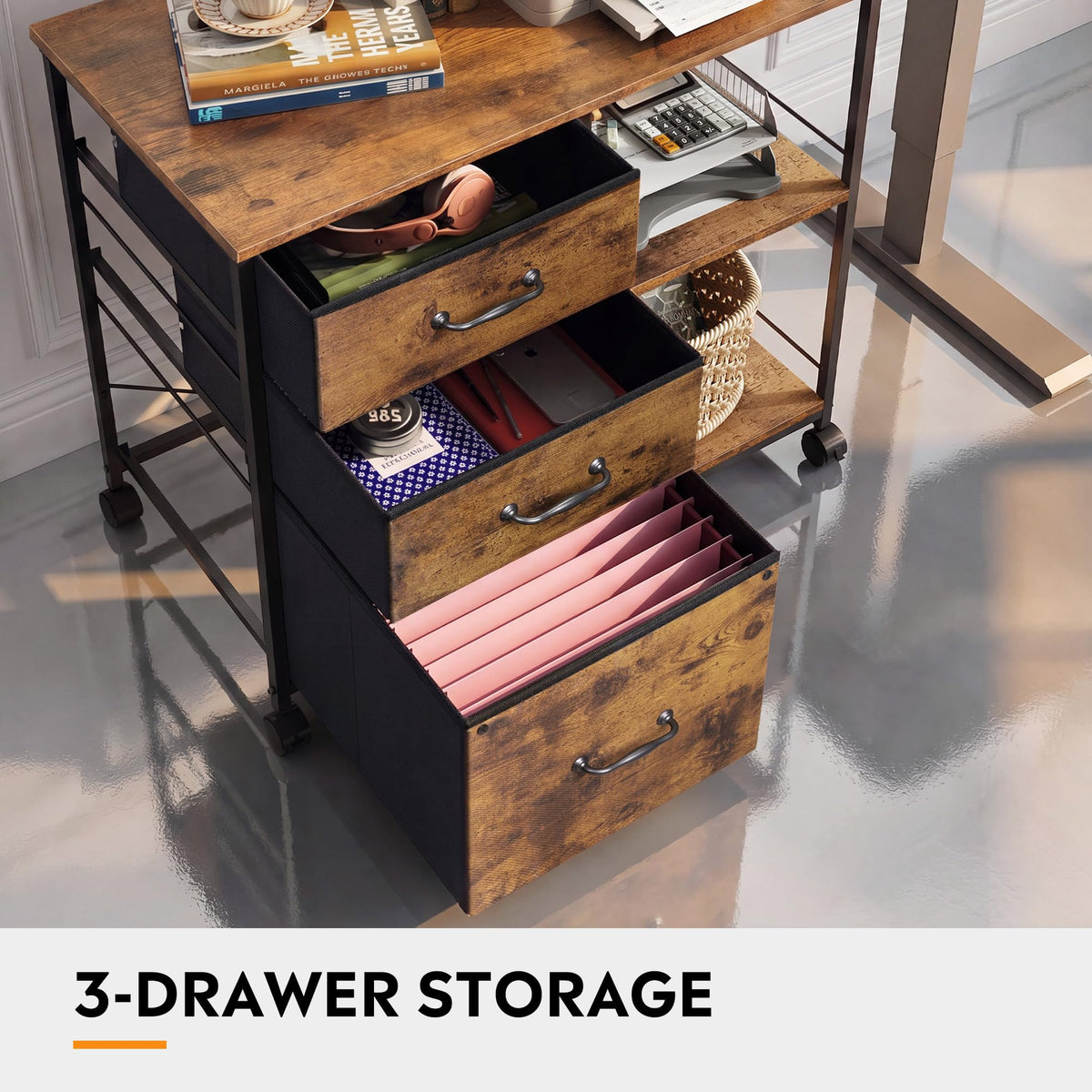 3 Drawer Fabric Mobile File Cabinet I276588