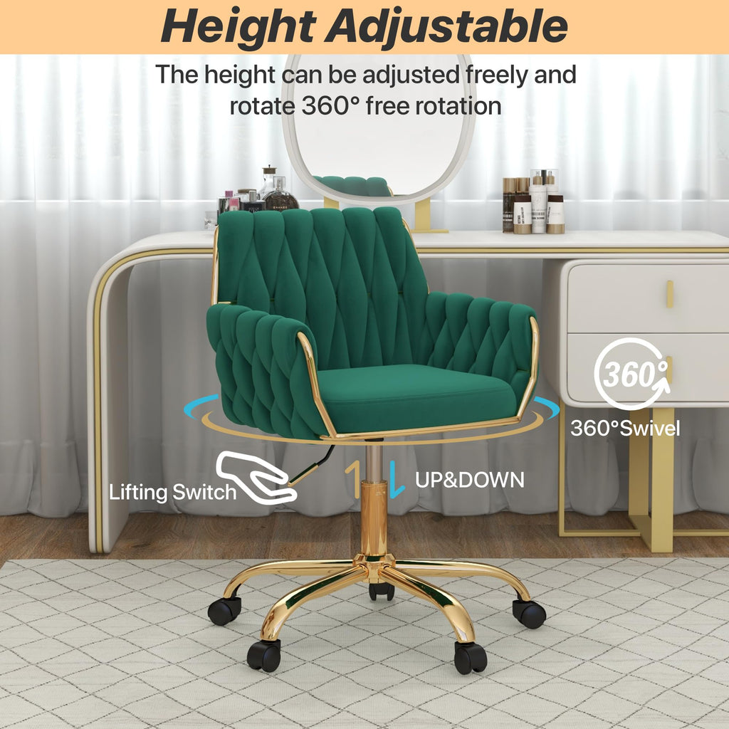Green Velvet Height Adjustable Swivel Office Chair W216