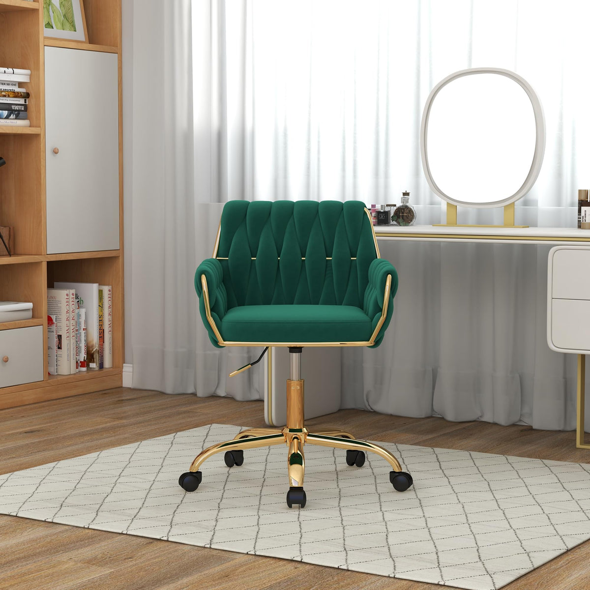 Green Velvet Height Adjustable Swivel Office Chair W216