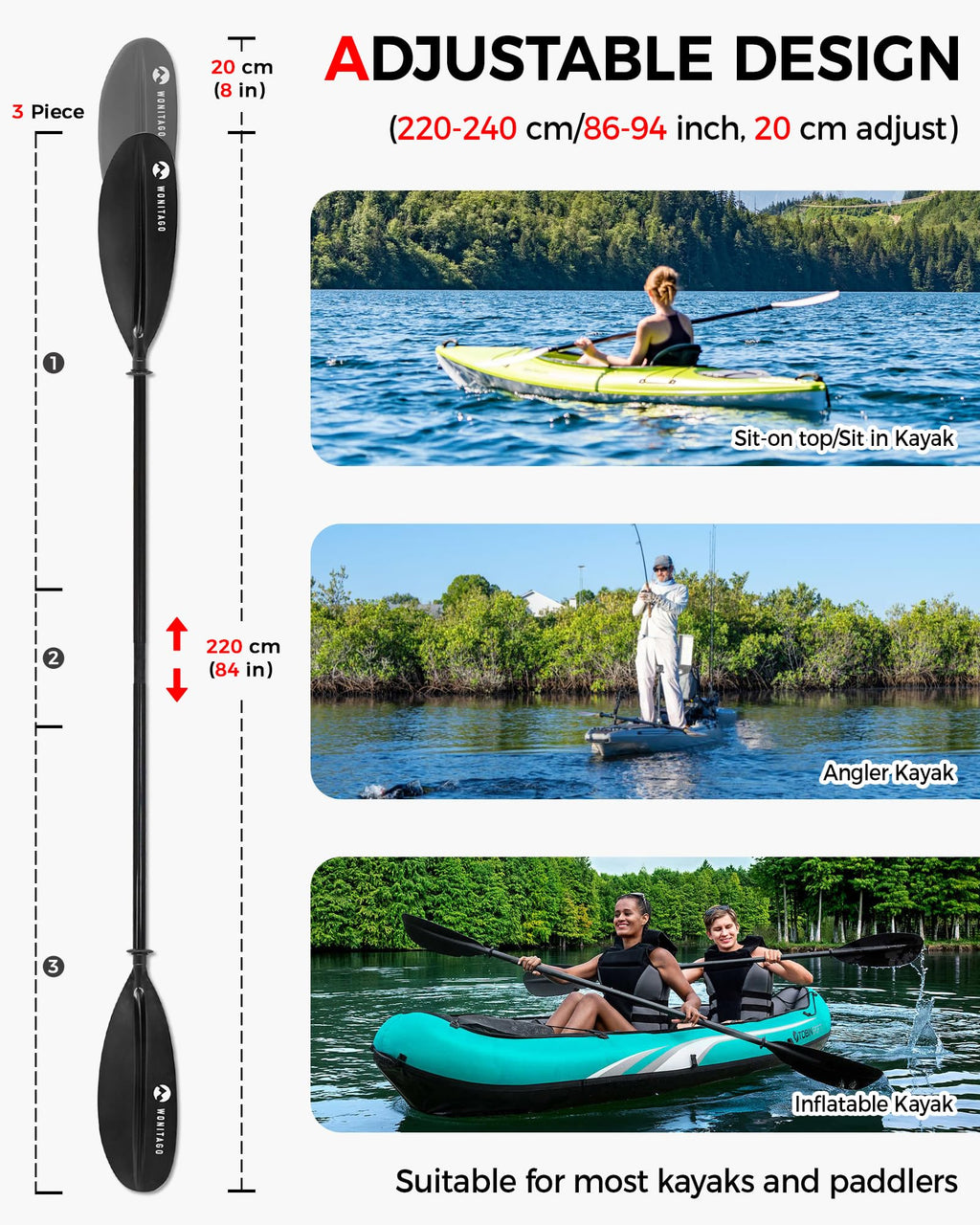 Adjustable Lightweight Kayak Paddle I398290