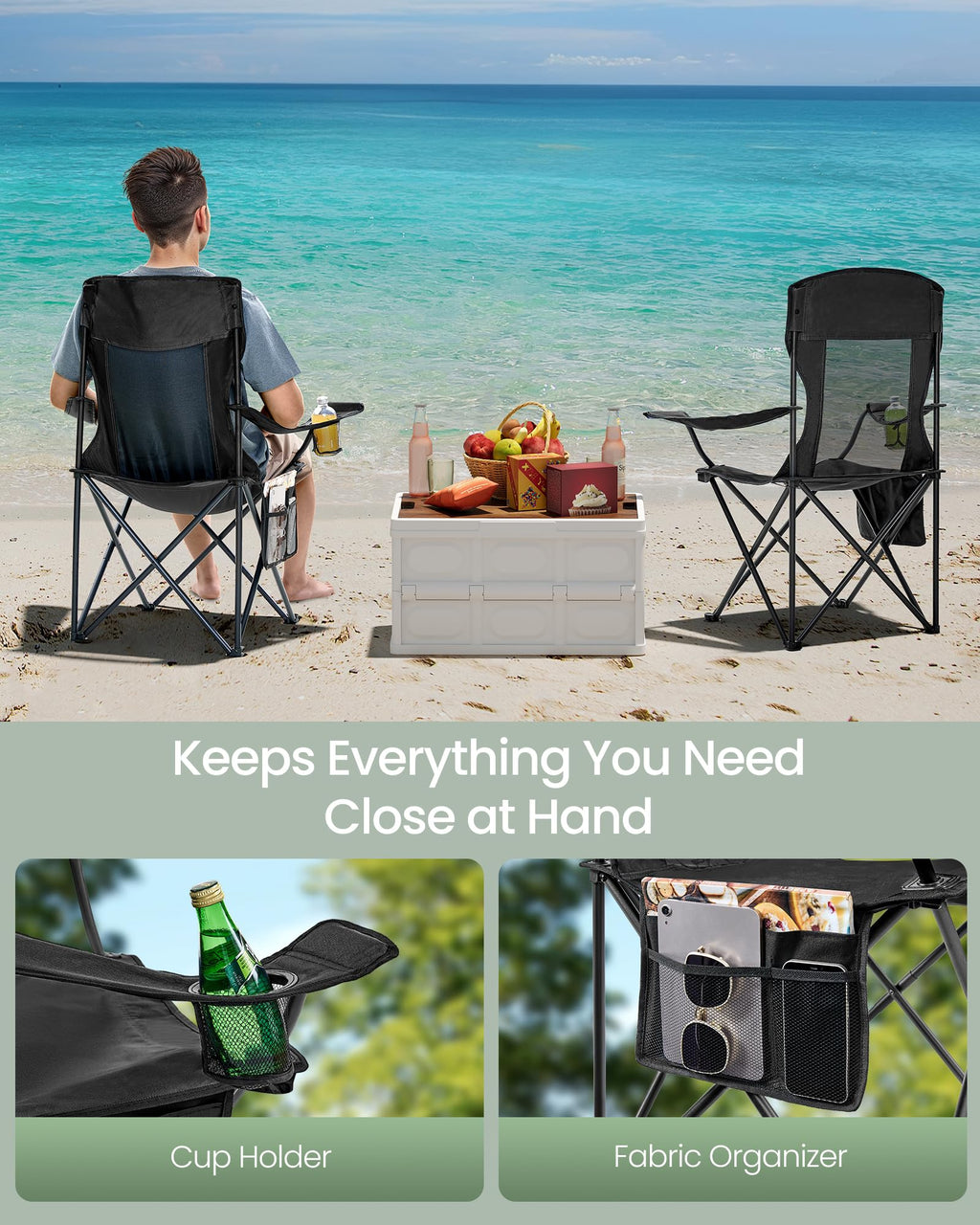 Breathable Camping Chairs, Set of 2, 330 lb Weight Capacity Q5850
