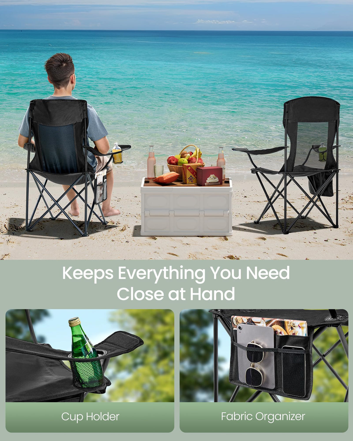 Breathable Camping Chairs, Set of 2, 330 lb Weight Capacity Q5850