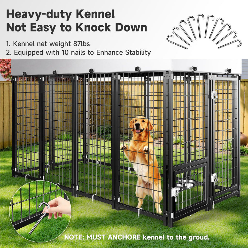 Weatherproof Outdoor Dog Kennel with Roof & Feeders D632889