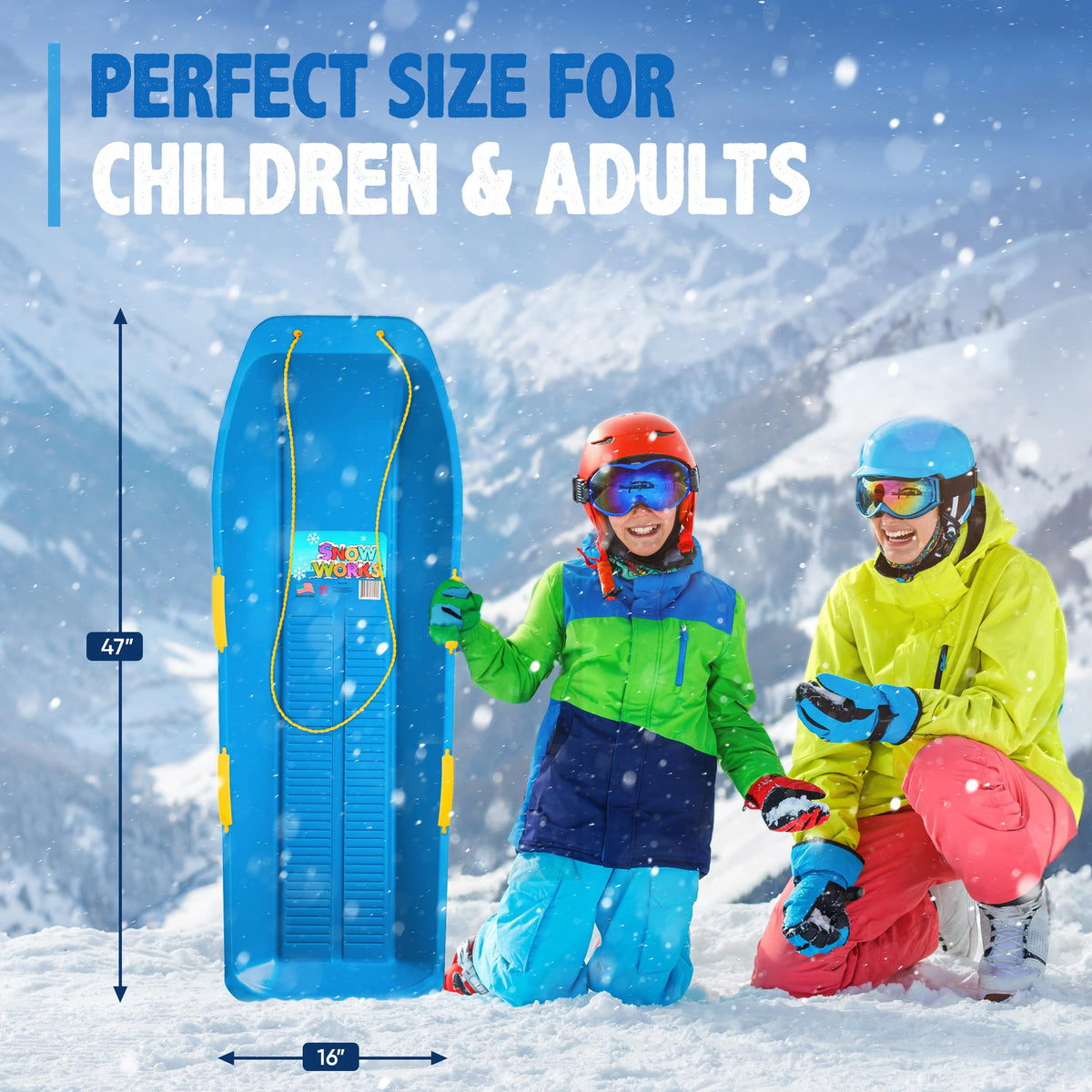 47.5" High-Density Plastic Toboggan Sled with Handles and Pull Rope F97605