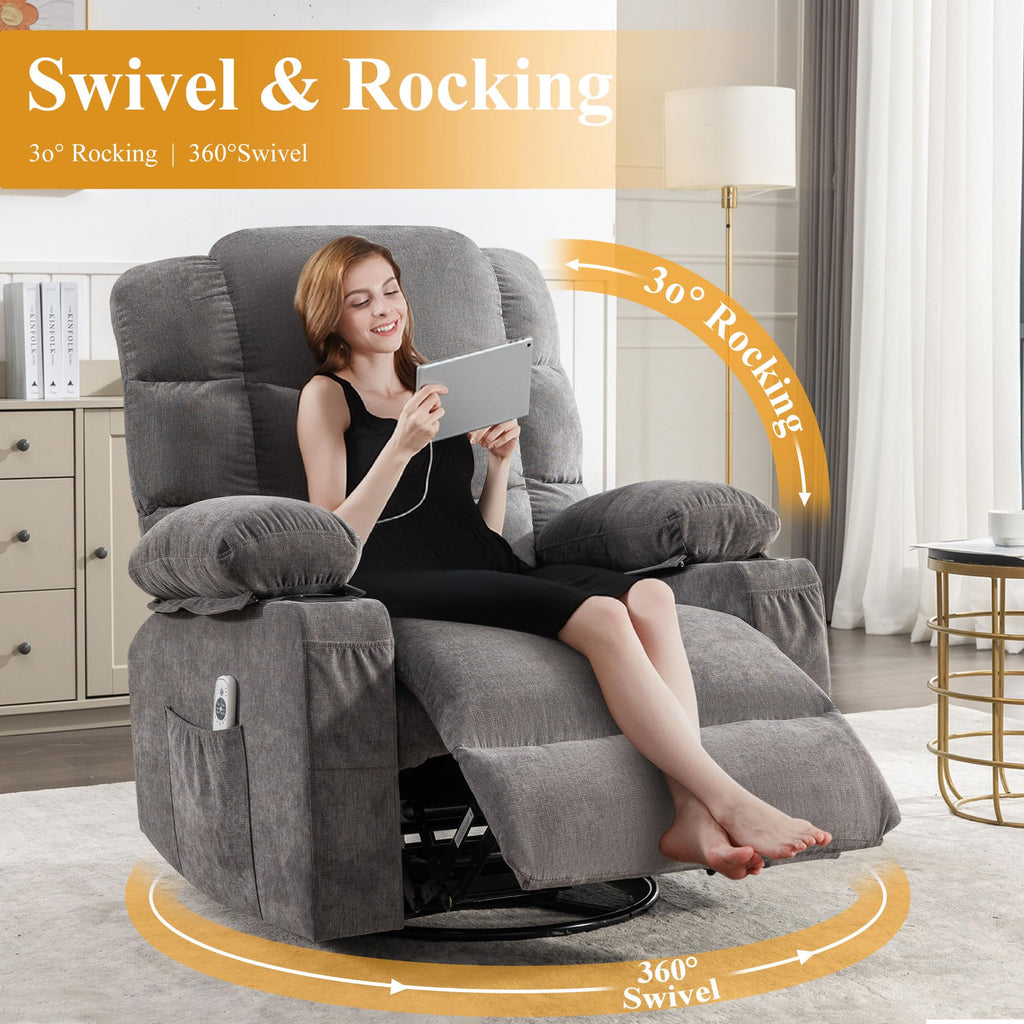 Swivel Rocker Recliner Chair with Massage and Heat F76987