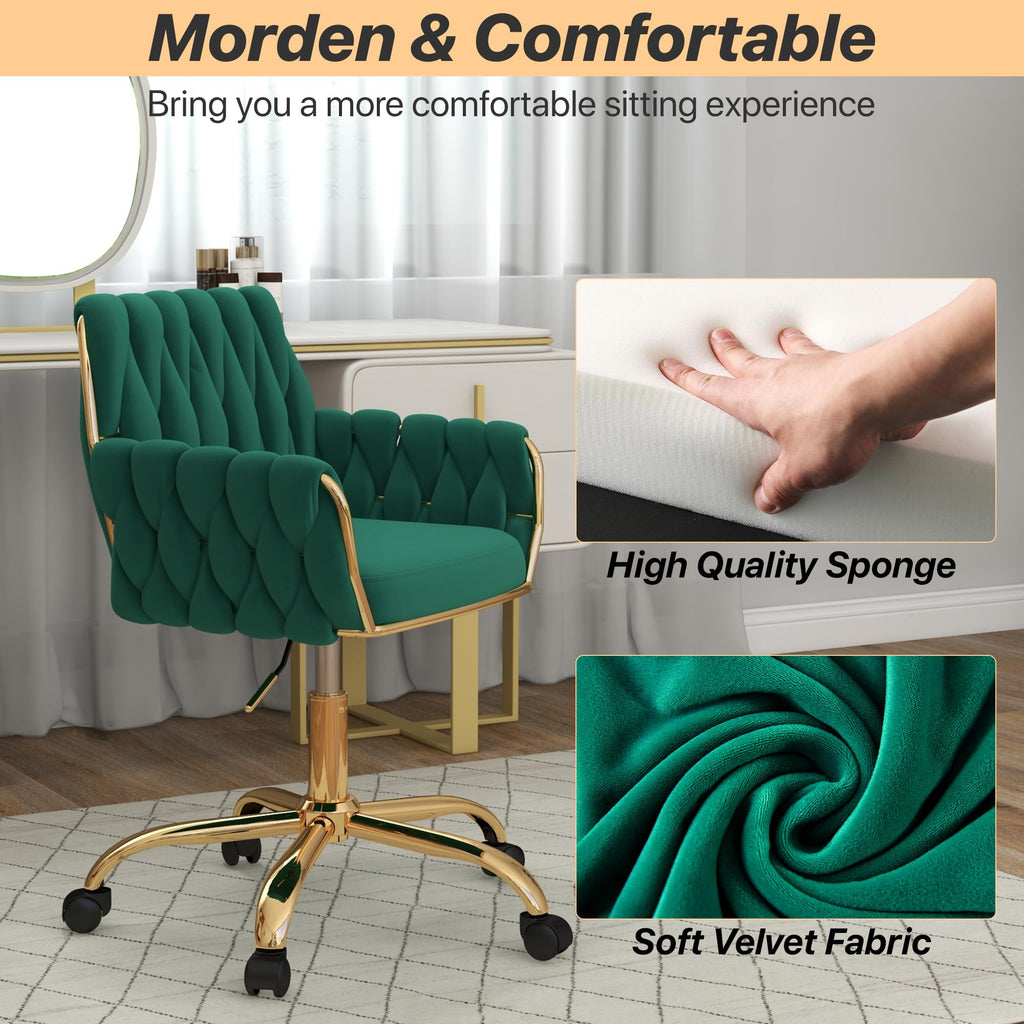 Green Velvet Height Adjustable Swivel Office Chair W216