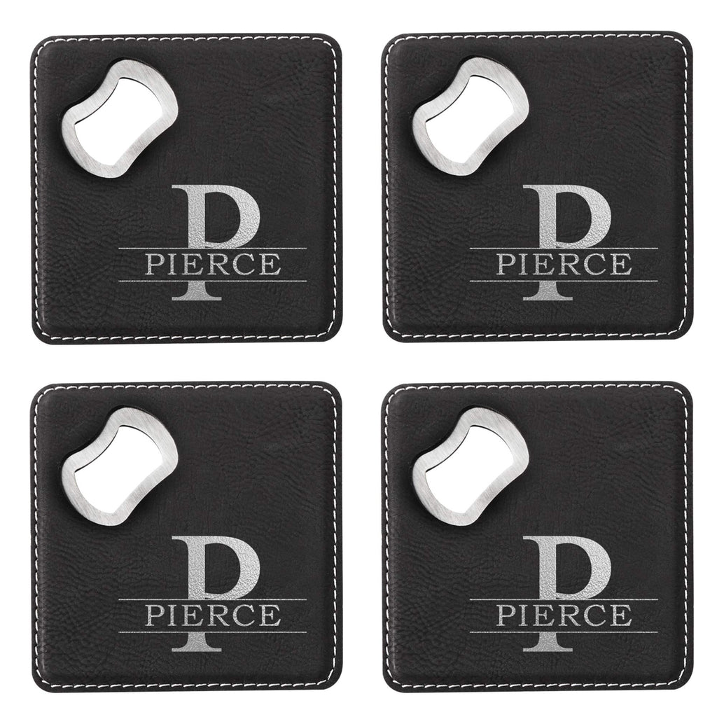 Black Set of 4 Bottle Opener Coaster X703842