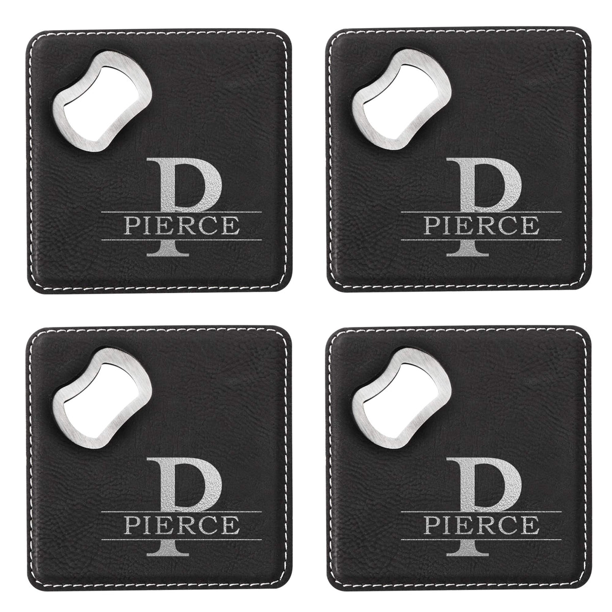Black Set of 4 Bottle Opener Coaster X703842