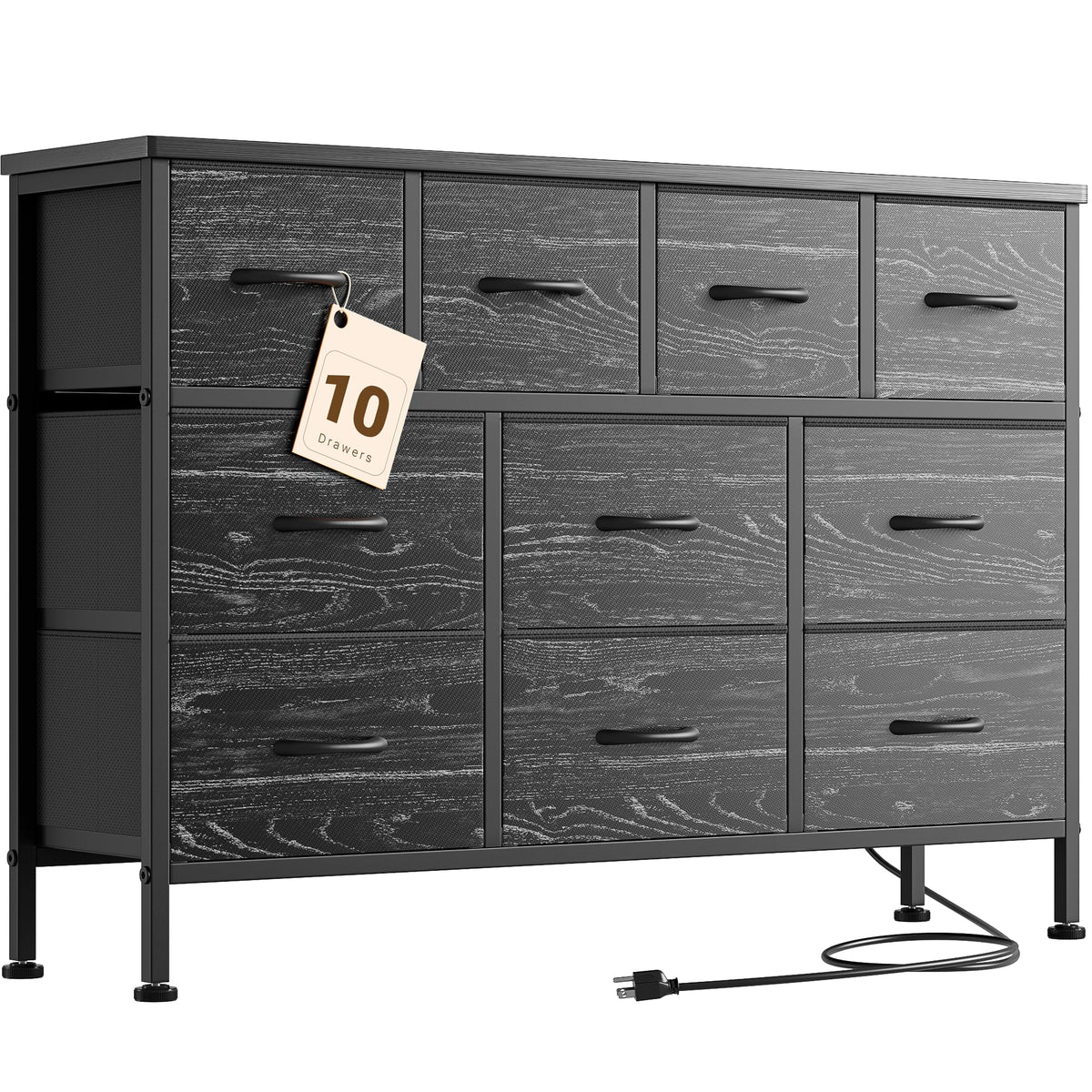 Black 10 Drawer Fabric Dresser G440